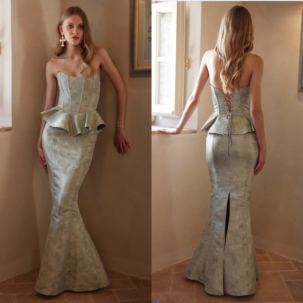 V. Chapman Elegant Silver Maxi Dress